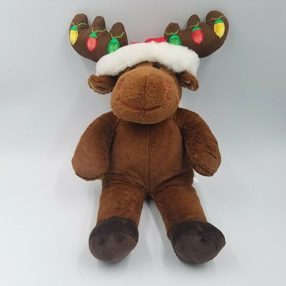 Build A Bear Hal the Moose Working Christmas Lights Antlers 19" Plush Santa Hat - Picture 1 of 6